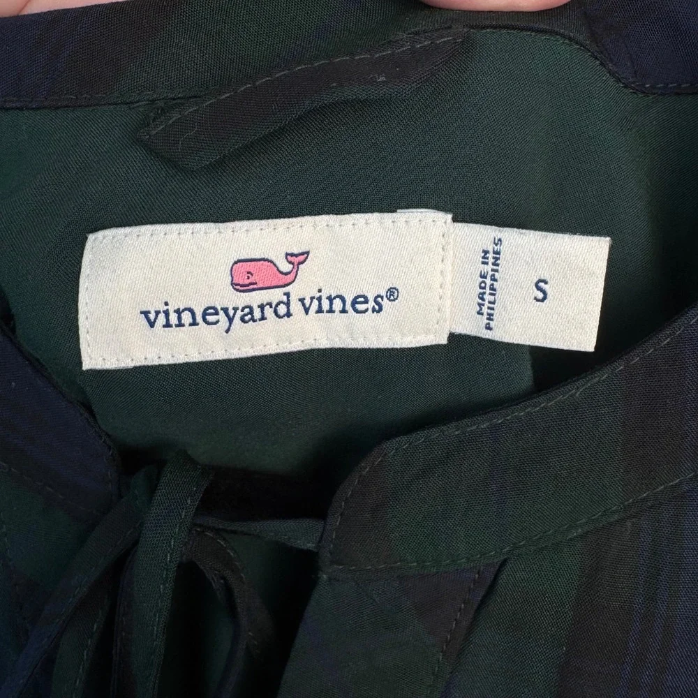 Vineyard Vines Dress Womens‎ Small Blackwatch Plaid Flutter Sleeve Tie Neck